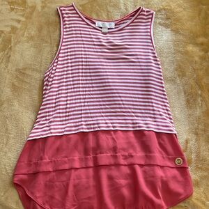 Coral pink and white stripped Michael Kors blouse.
